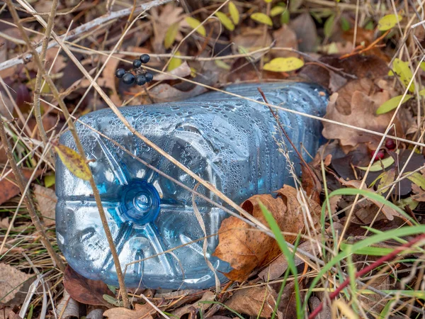 Botella de plástico azul en la naturaleza —  Fotos de Stock