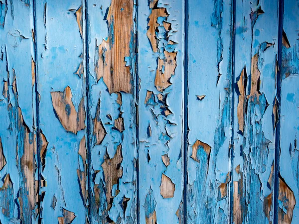 Modrá dřevěná stěna se starou barvou — Stock fotografie