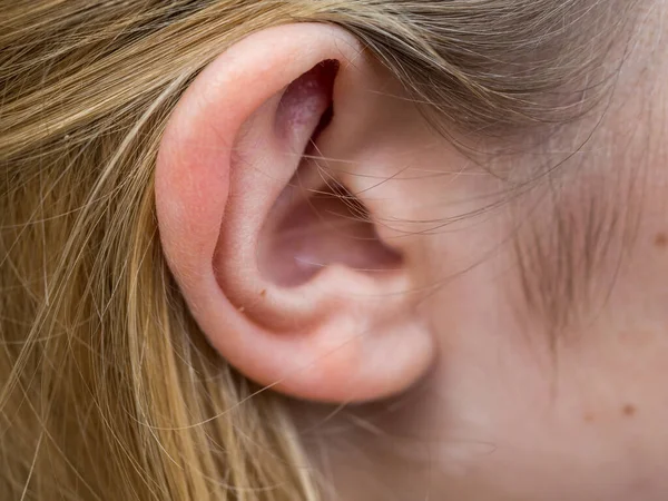 Mujer oreja Tinnitus fondo — Foto de Stock