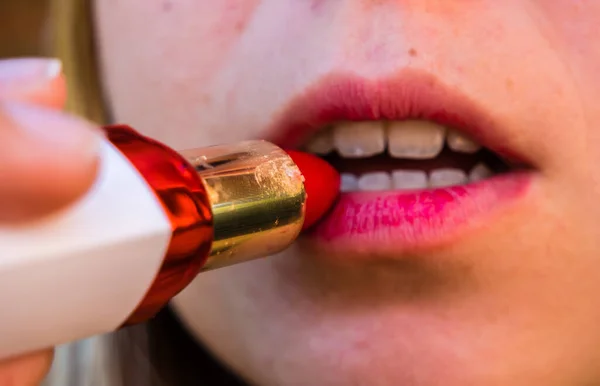 Red Lipstick by a Woman — Stok fotoğraf