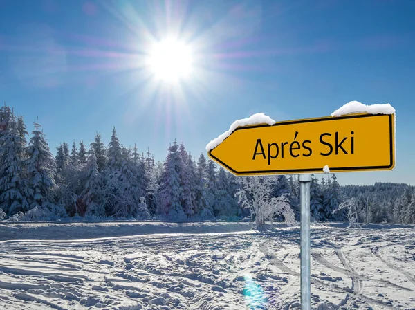 Panorama Apres Ski Tarcza Znak Strzały — Zdjęcie stockowe