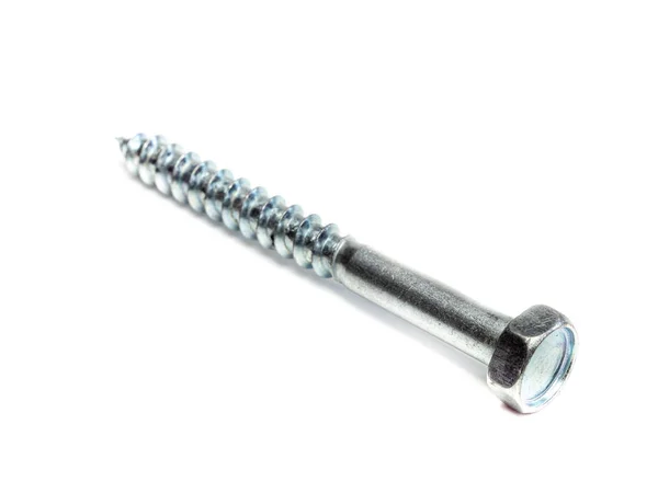 Large steel screw on white background — 스톡 사진