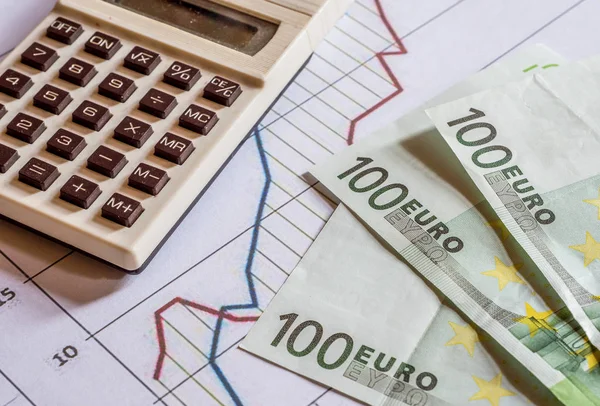 Euro Statistiken Hintergrund mit Taschenrechner — Stockfoto