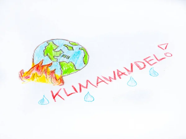 Rajzolás Klímaváltozás Festett Föld Tűz Német — Stock Fotó