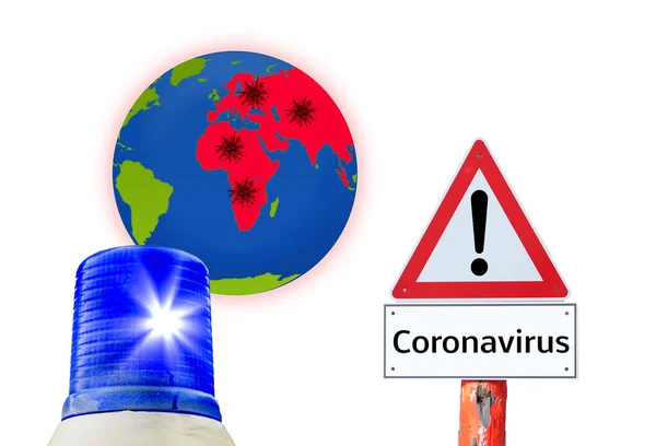 Blue light with corona virus globe