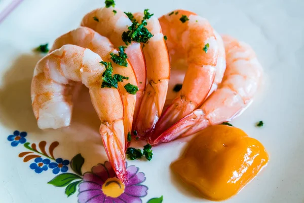 Plate Fresh Prawns — Stock Photo, Image