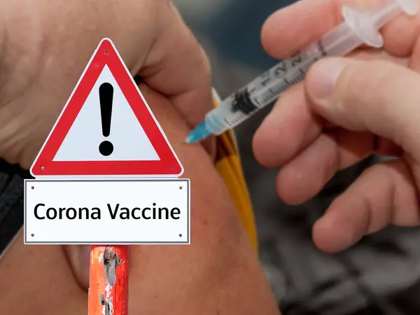 Sign Warning Corona Virus Vaccine Symbolic — 스톡 사진