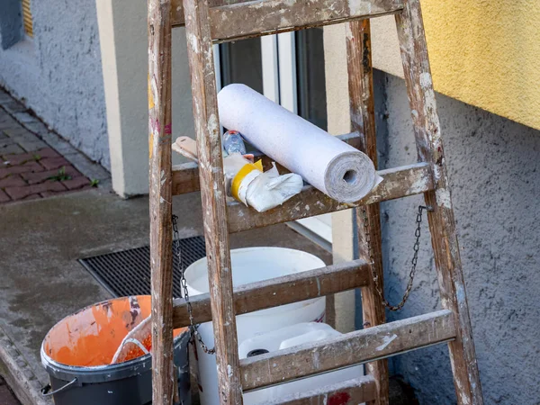 Pintor Local Construção Renovação Escada Papel Parede — Fotografia de Stock