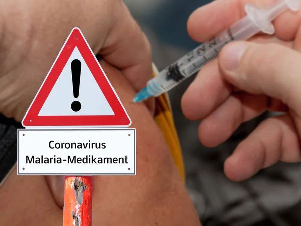 Προειδοποιητικό Σήμα Coronavirus Φάρμακο Ελονοσίας Στα Γερμανικά — Φωτογραφία Αρχείου