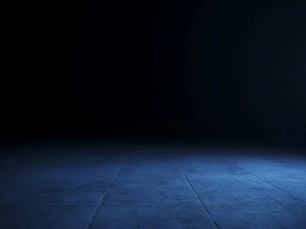 Vuoto Macchia Blu Illuminato Pavimento Cemento Scuro — Foto Stock