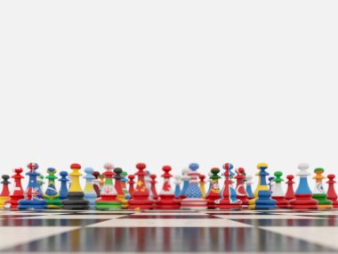 Ülke bayraklı satranç figürleri - 3D yorumlama