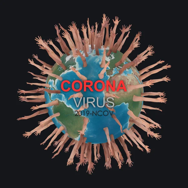 Mondo Infetto Mani Agitanti Chiedere Aiuto Concetto Rendering Virus Corona — Foto Stock