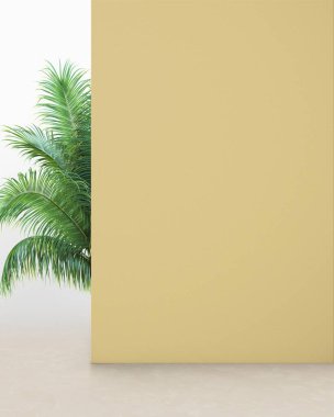 Bitkili sarı renkli duvar, ürün sunumu için arkaplan