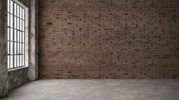 Empty Loft Industrial Grunge Interior Old Brick Walls Big Windows — Stock Photo, Image