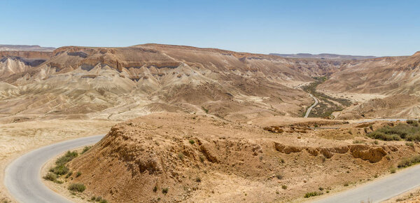 The Makhtesh Ramon, road in Negev desert, Israel