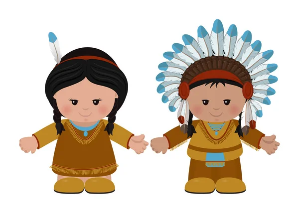 Indiens d'Amérique, homme et femme en tenue nationale — Image vectorielle