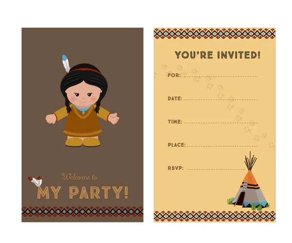 Uitnodiging voor feest, Indiaanse meisje — Stockvector