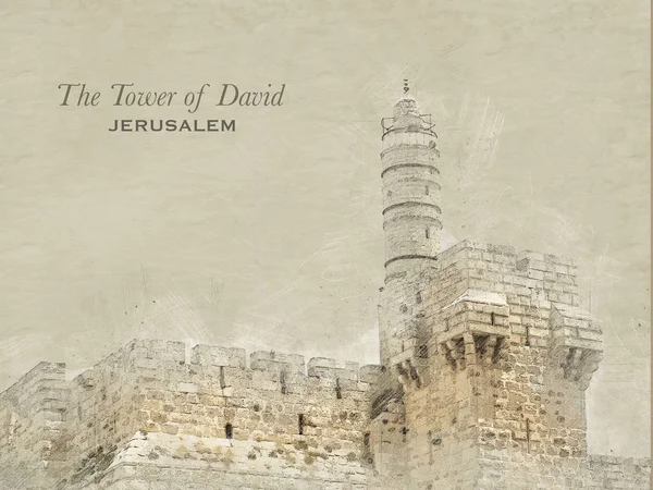 Schizzo, Torre di Davide, Gerusalemme — Foto Stock