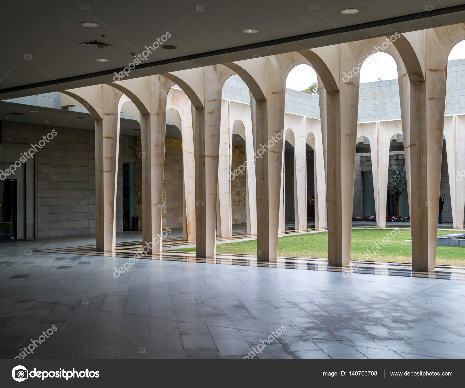 Inner Courtyard Domus Galilaeae Sea Of Galilee Israel Stock