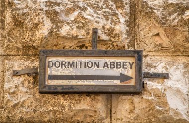 Street sign, The Dormition Abbey in Jerusalem, Israel clipart
