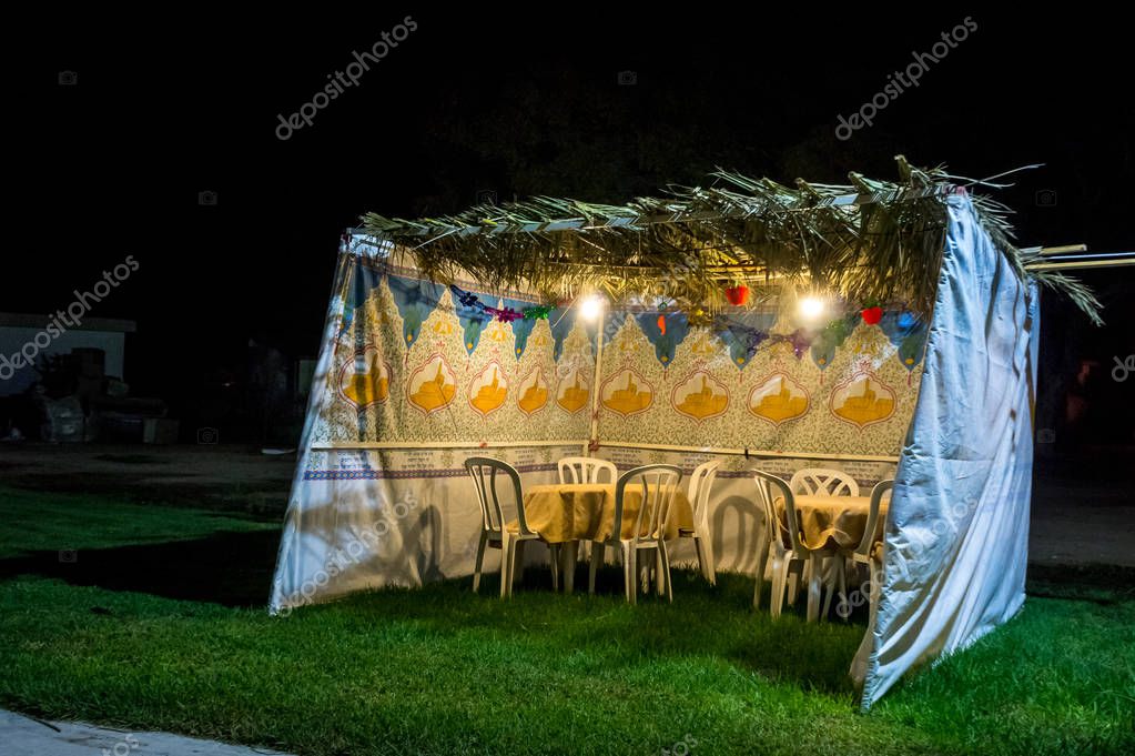 Sukkah symbolic temporary hut for celebration of Jewish Holiday