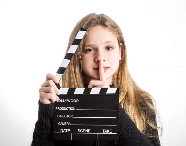 Adolescente chica con claqueta — Foto de Stock