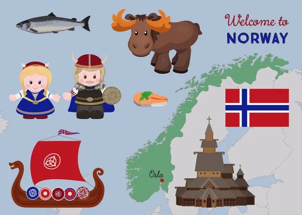 Vítejte v Norsku, skandinávské symboly sada — Stockový vektor