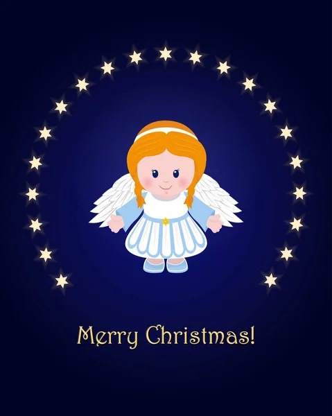 Holiday of Merry Christmas, Greeting card with Angel — Stock Vector