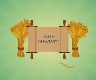 Happy Shavuot Jewish holiday greeting card. Scroll and sheaves o clipart