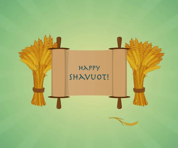 快乐 Shavuot 犹太节日贺卡。滚动和滑轮 o — 图库矢量图片