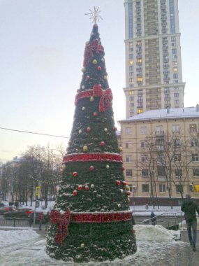 Giyinmiş Noel ağacı. İyi geceler. Moskova. Aralık. 2016