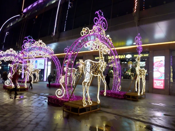 Figuras Luminosas Veados Frente Shopping Center Praça Estação Kievsky Moscou — Fotografia de Stock