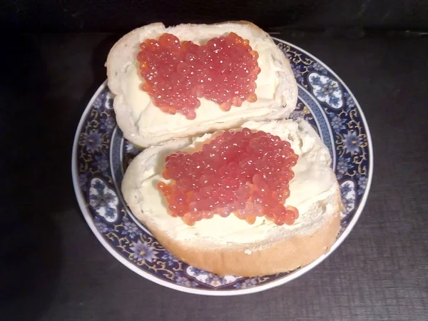 Sandwiches Coho Salmon Caviar Red Caviar Delicacy Far East — Stock Photo, Image