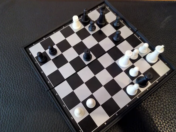 Black Surrendered Victory White Pieces Chess Game — Stock Photo, Image