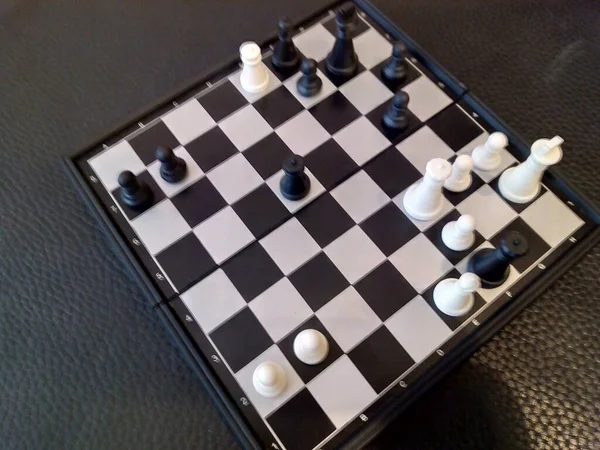 Black Surrendered Victory White Pieces Chess Game — Stock Photo, Image