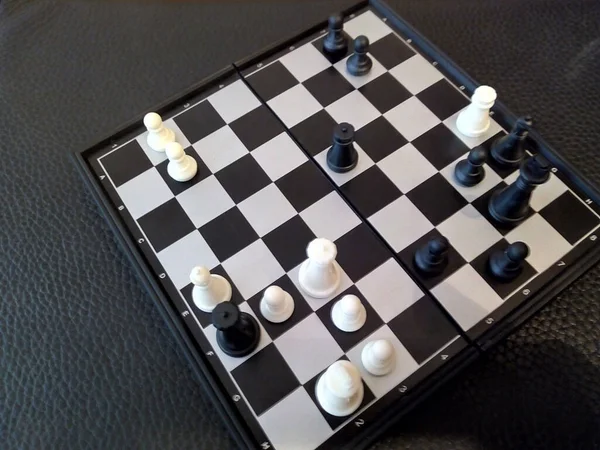 Black Surrendered Victory White Pieces Chess Game — Stock Photo, Image