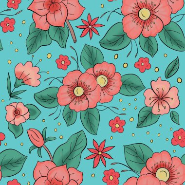 Yeşil zemin çiçek deseni