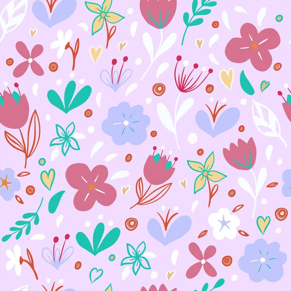 Seamless vector pattern - flowers on a pink background. For the design of wallpaper, textiles, wrapping paper, prints for childrens clothing — Stock Vector