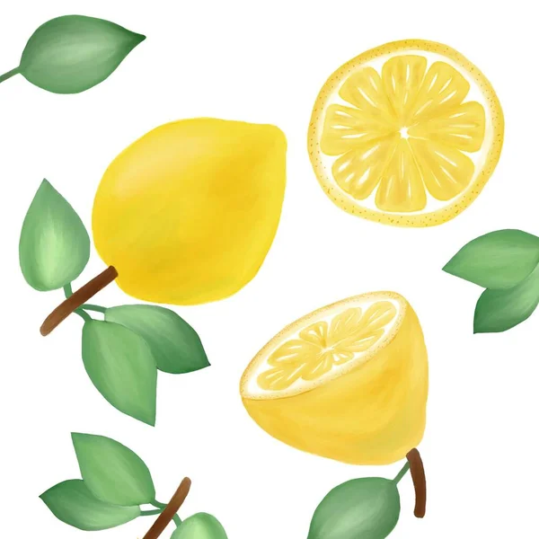 Image de citrons avec des feuilles sur fond blanc — Photo