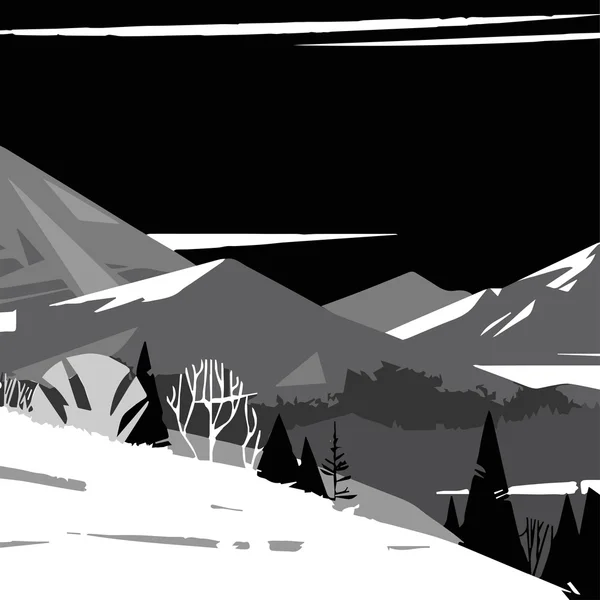 양식된 산의 흑인과 백인 이미지 — 스톡 벡터
