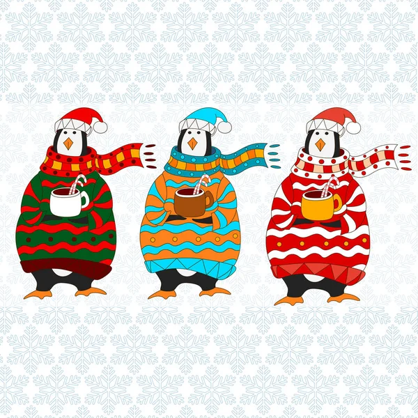 Funny penguin. Christmas hat. vector — Stock Vector