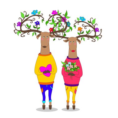 hipster geyikler aşık olmak. vektör çizim