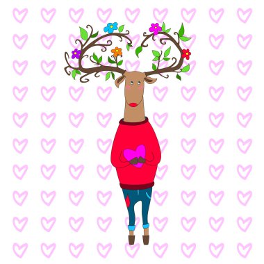 hipster geyik aşık. vektör Sevgililer günü