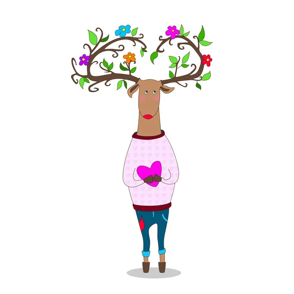 Valentine s day. hipster deer falling in love — Stock Vector