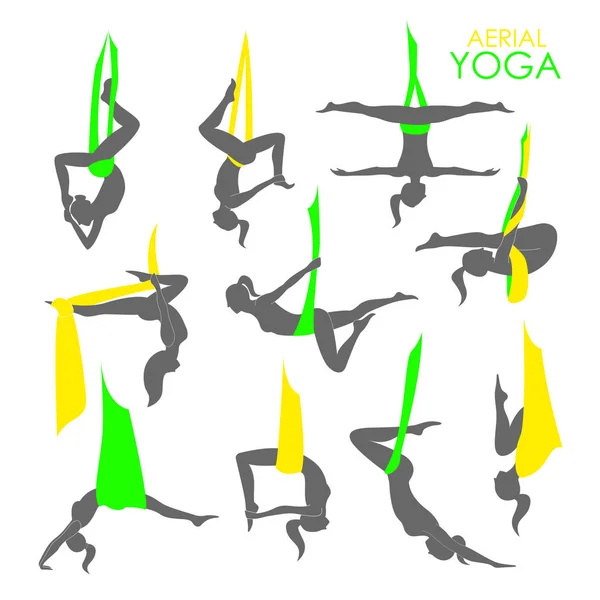 Templat logo yoga udara. yoga anti-gravitasi - Stok Vektor