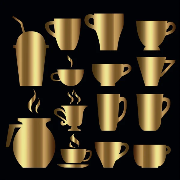 Té de oro, tazas de café, juego de macetas Gráficos vectoriales