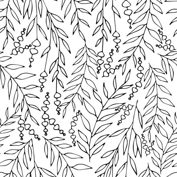 Çiçek ve yapraklı karalama şeklinde vektör deseni. Yumuşak, bahar çiçekli arka plan.