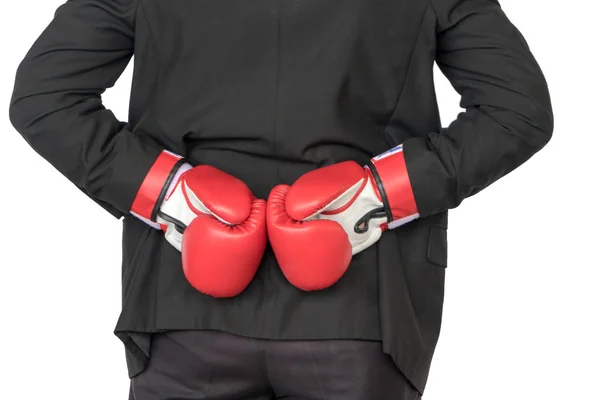 Asian businessman Put boxing gloves to punch. — Stock Photo, Image