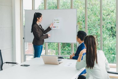 Şirkette, notlar ve kağıt ücretlendirme istatistiklerinin iş sonuçlarını toplantıları ve tartışan yöneticiler bulunmaktadır..