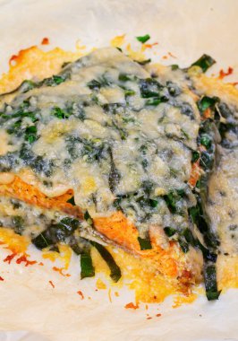 Ispanak ve peynir ile Somon